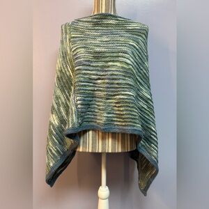 Hand knit Elegant Green and Blue Women's Poncho